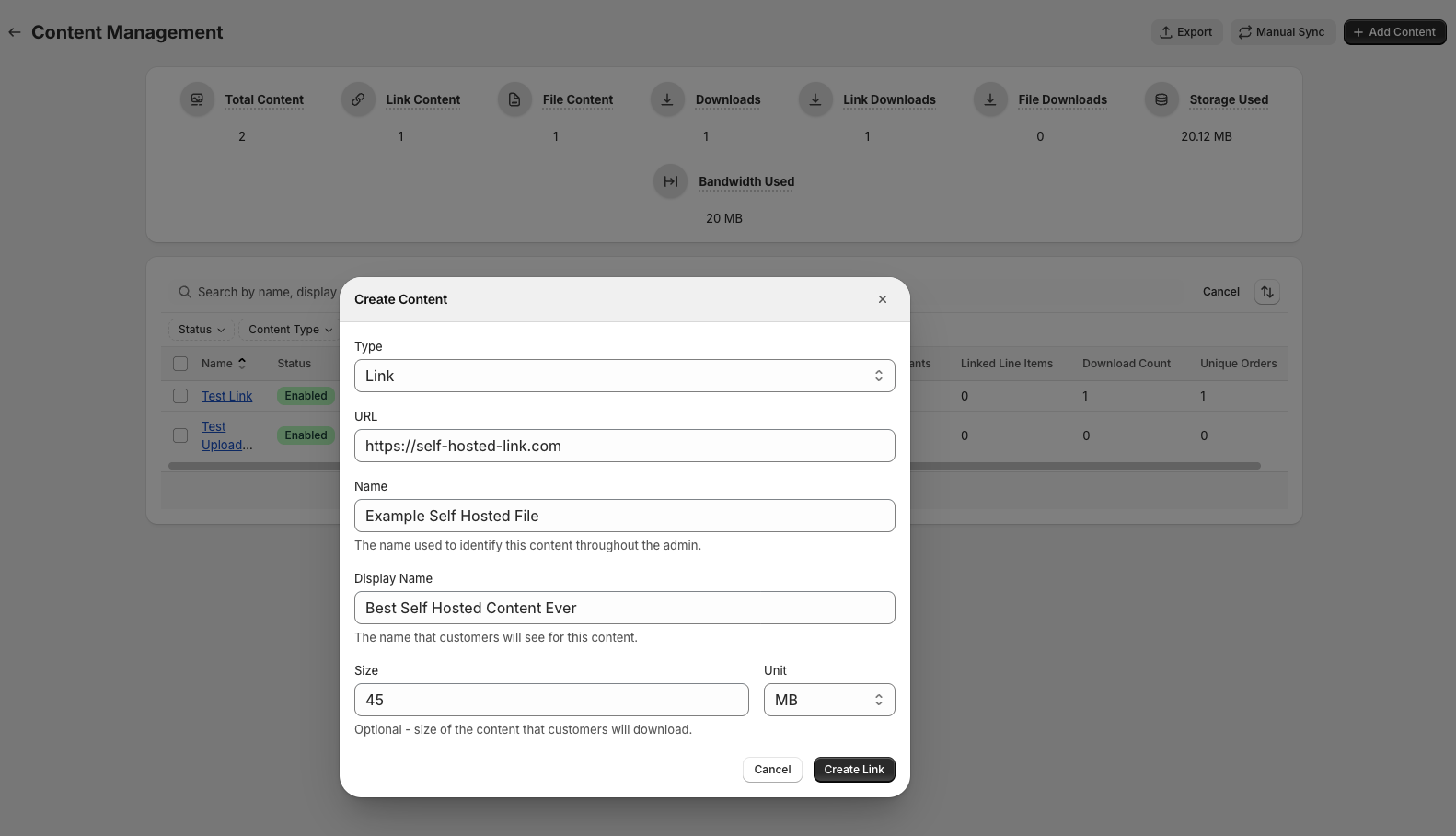 Example of file upload modal